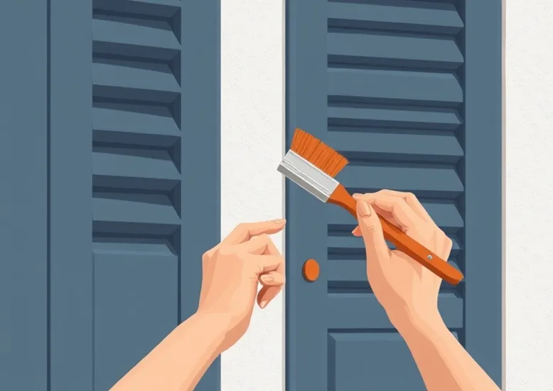 Mise en peinture au pinceau de volets et d'encadrements en bois