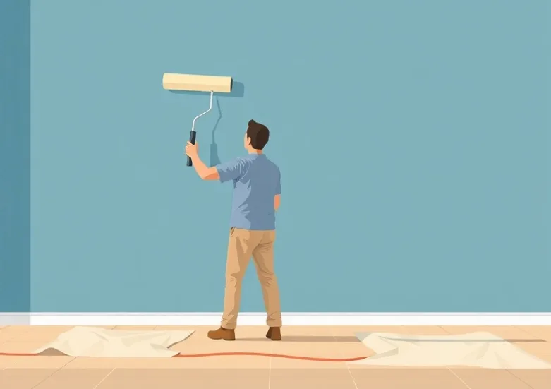 Peintre appliquant la peinture au rouleau sur un mur de salon